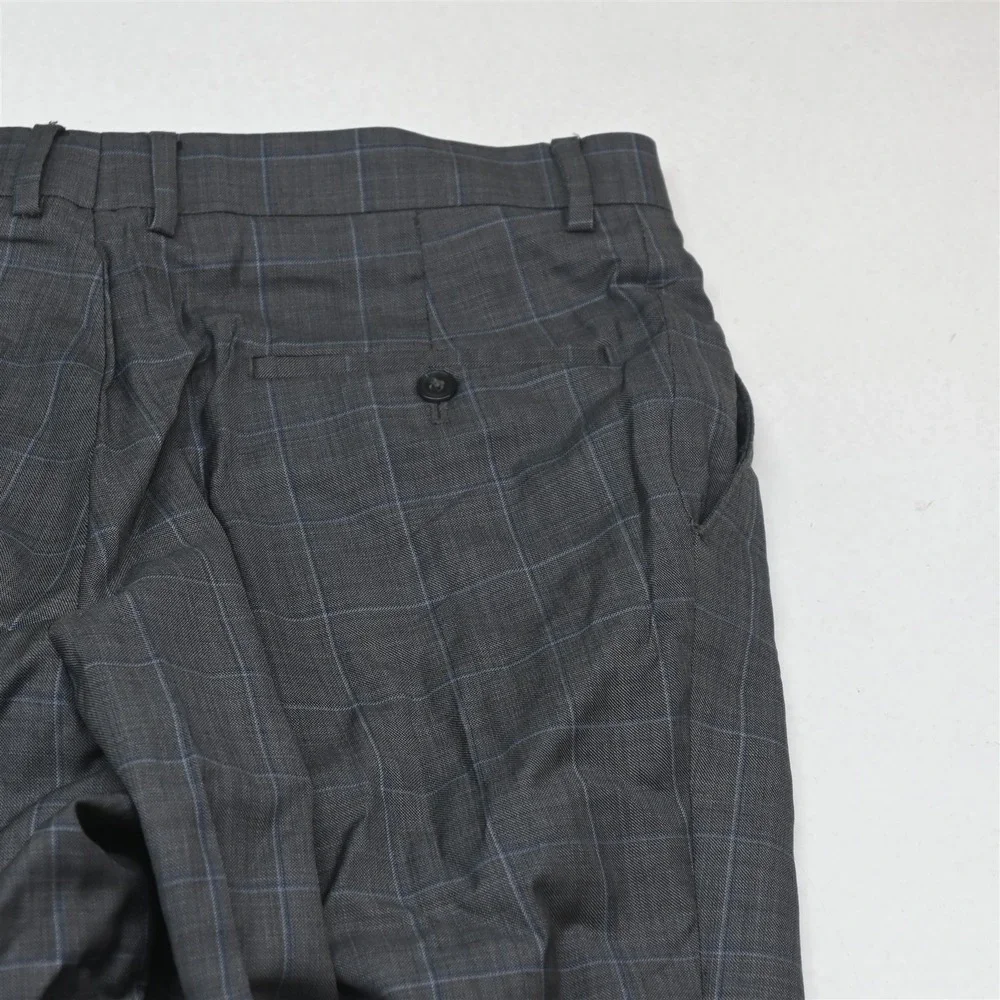 Jos A Bank 42R 32x32 Gray Windowpane 100% Wool Traveler Mens Jacket Pants Suit